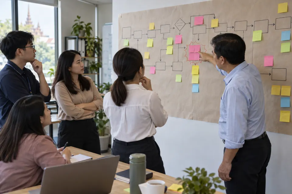Illustrative Thai team finding waiting, duplication and rework