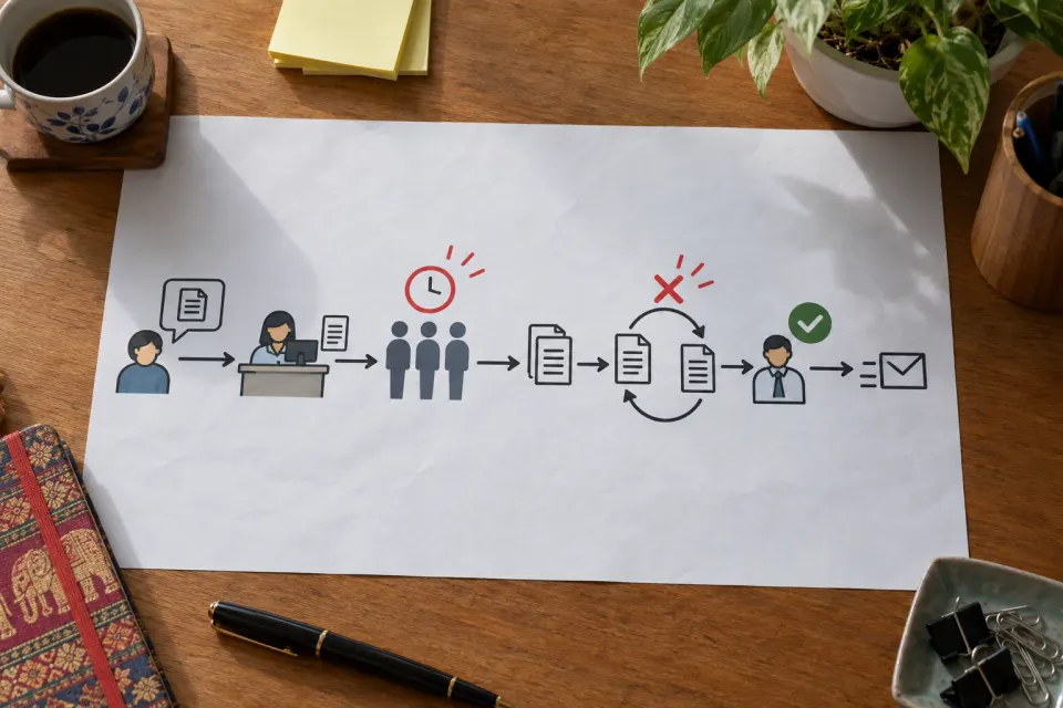 Illustrative process map and waste points