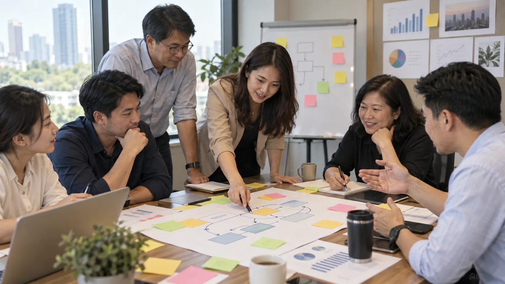 Illustrative Thai corporate workshop scene