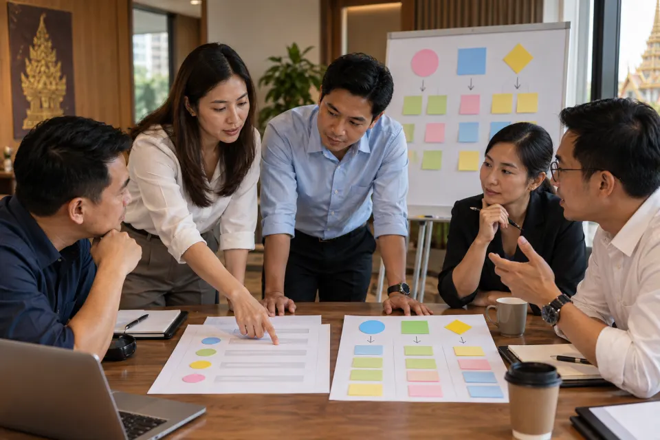 Illustrative participants comparing KPI definitions and OKRs