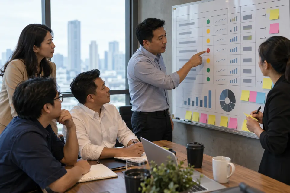 Illustrative Thai leaders practising a decision-focused review