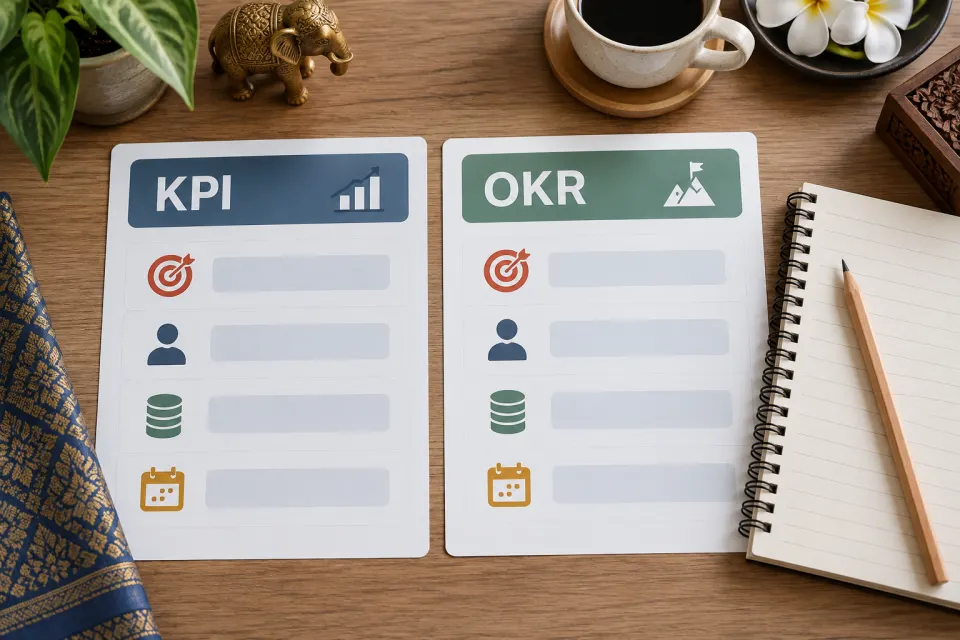 Illustrative KPI and OKR definition sheets